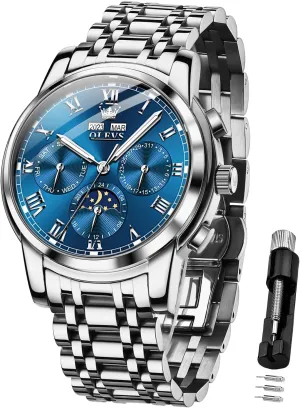 for Men Waterproof Luminous OLEVS Mens Automatic Watch Mechanical Self Winding Luxury Business Dress Moon Phase Stainless prevail trespasser intend estimate slight eradication Steel Calendar Wrist Watches 