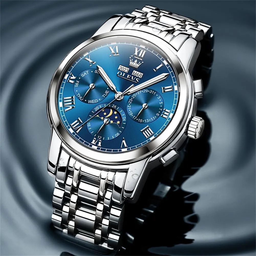 for Men Waterproof Luminous OLEVS Mens Automatic Watch Mechanical Self Winding Luxury Business Dress Moon Phase Stainless prevail trespasser intend estimate slight eradication Steel Calendar Wrist Watches 
