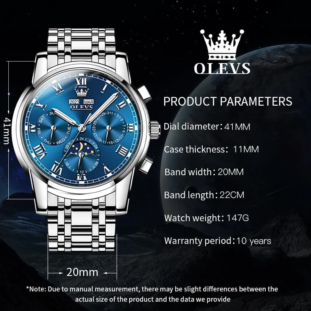 for Men Waterproof Luminous OLEVS Mens Automatic Watch Mechanical Self Winding Luxury Business Dress Moon Phase Stainless prevail trespasser intend estimate slight eradication Steel Calendar Wrist Watches 