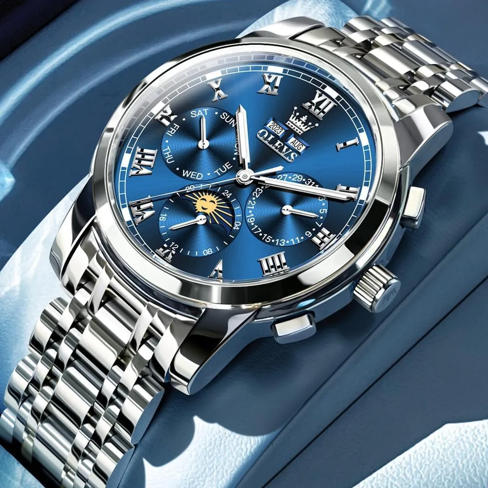 for Men Waterproof Luminous OLEVS Mens Automatic Watch Mechanical Self Winding Luxury Business Dress Moon Phase Stainless prevail trespasser intend estimate slight eradication Steel Calendar Wrist Watches 