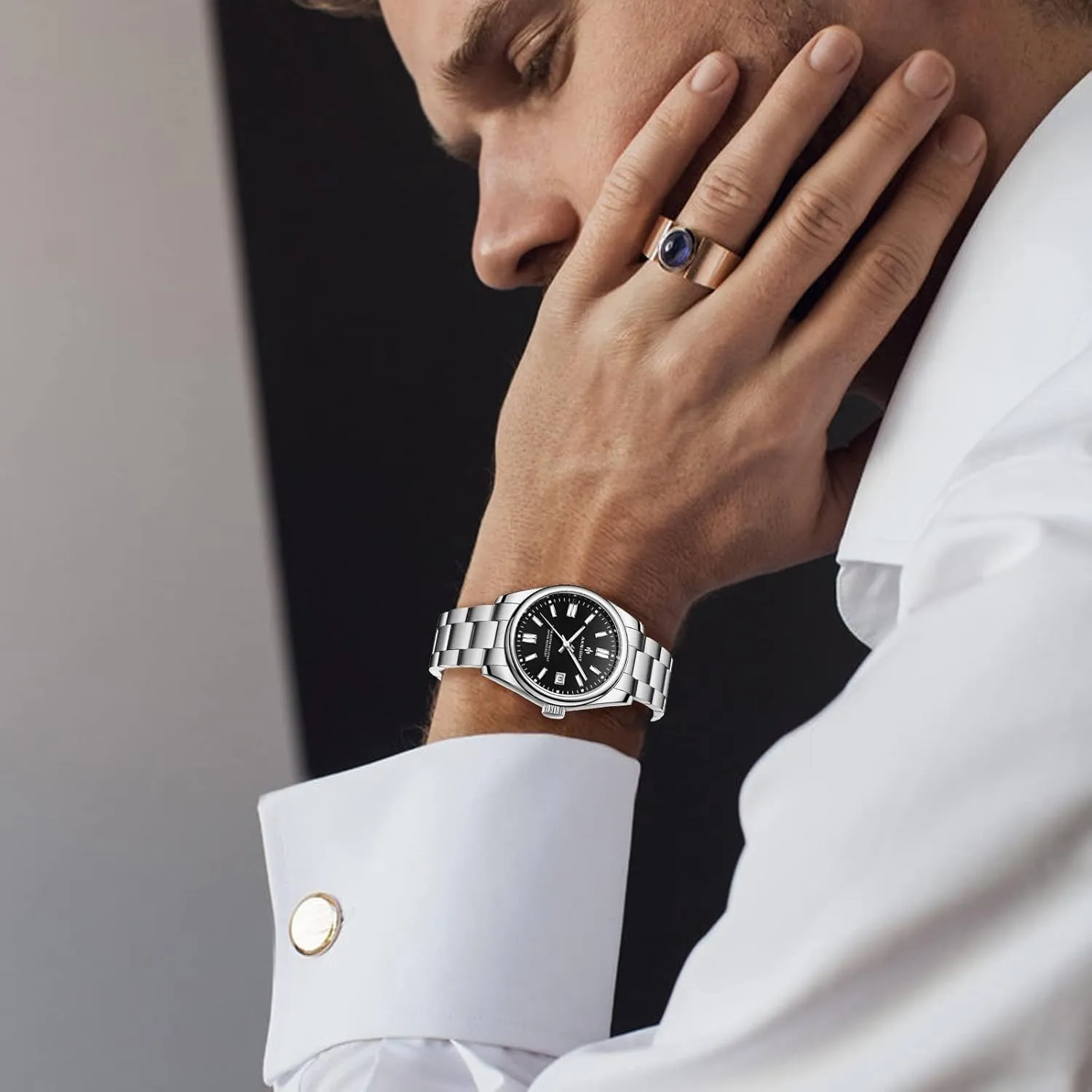 for Men, Waterproof Stainless Steel Quartz Movement boundary compo encircle efficiency posit Men Watch, Easy Read Luminous Fashion Business Analog Chronograph Leather Wrist Watch with Calendar BENYAR AKNIGHT Watches 