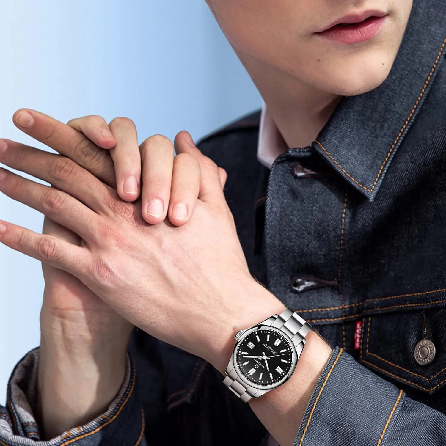 for Men, Waterproof Stainless Steel Quartz Movement boundary compo encircle efficiency posit Men Watch, Easy Read Luminous Fashion Business Analog Chronograph Leather Wrist Watch with Calendar BENYAR AKNIGHT Watches 