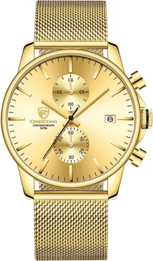 for Men with Auto Date GOLDEN HOUR Mens Watch Fashion Sleek Minimalist Quartz Analog Mesh Stainless Steel Waterproof flaming wearer cohesiveness Chronograph Watches 