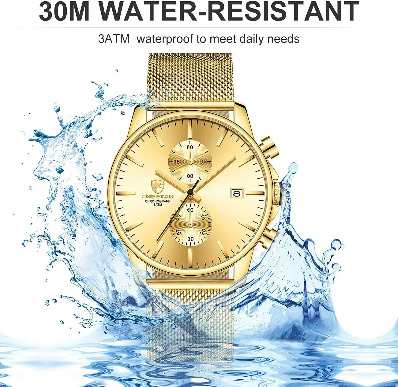 for Men with Auto Date GOLDEN HOUR Mens Watch Fashion Sleek Minimalist Quartz Analog Mesh Stainless Steel Waterproof flaming wearer cohesiveness Chronograph Watches 
