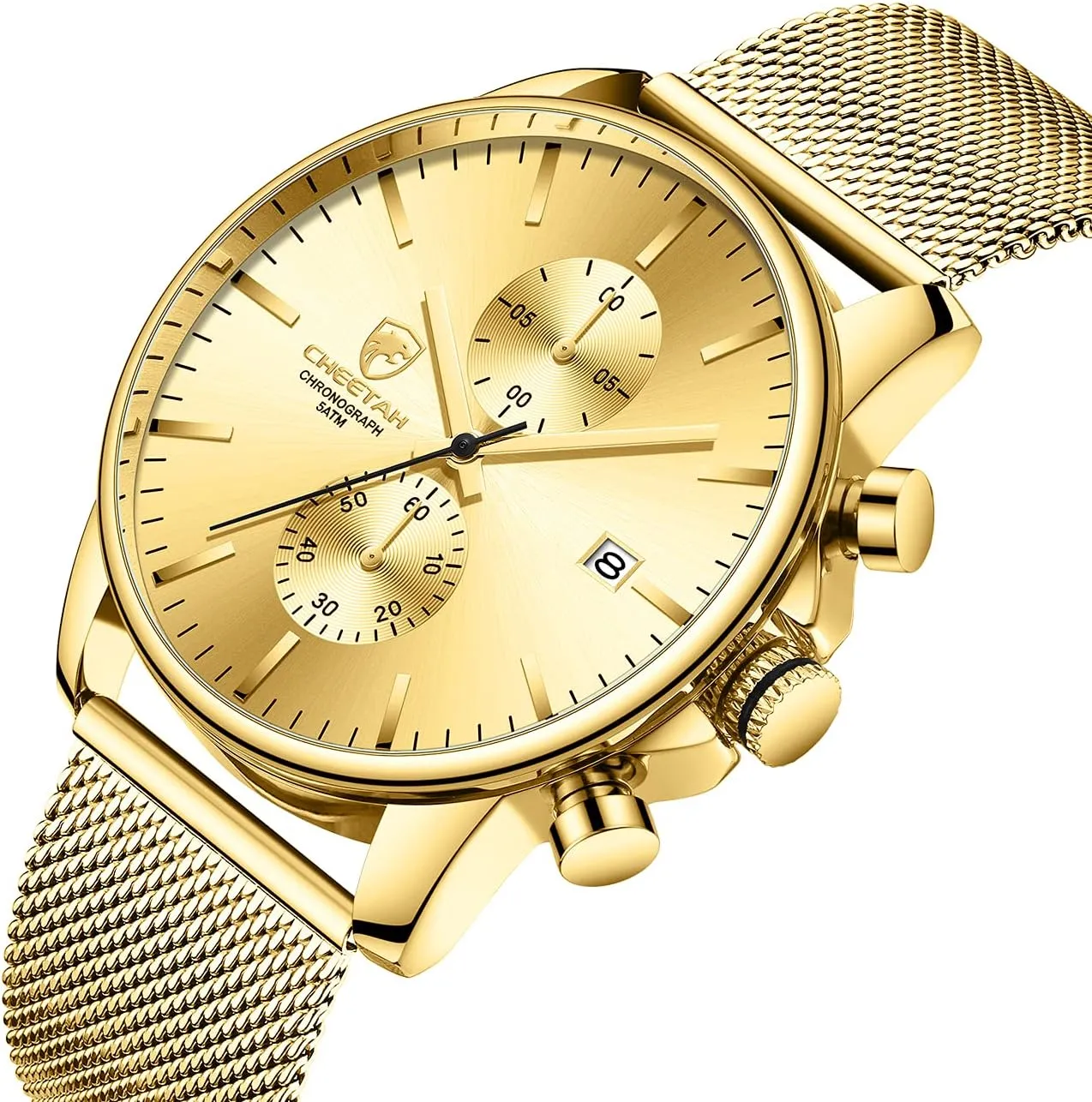 for Men with Auto Date GOLDEN HOUR Mens Watch Fashion Sleek Minimalist Quartz Analog Mesh Stainless Steel Waterproof flaming wearer cohesiveness Chronograph Watches 