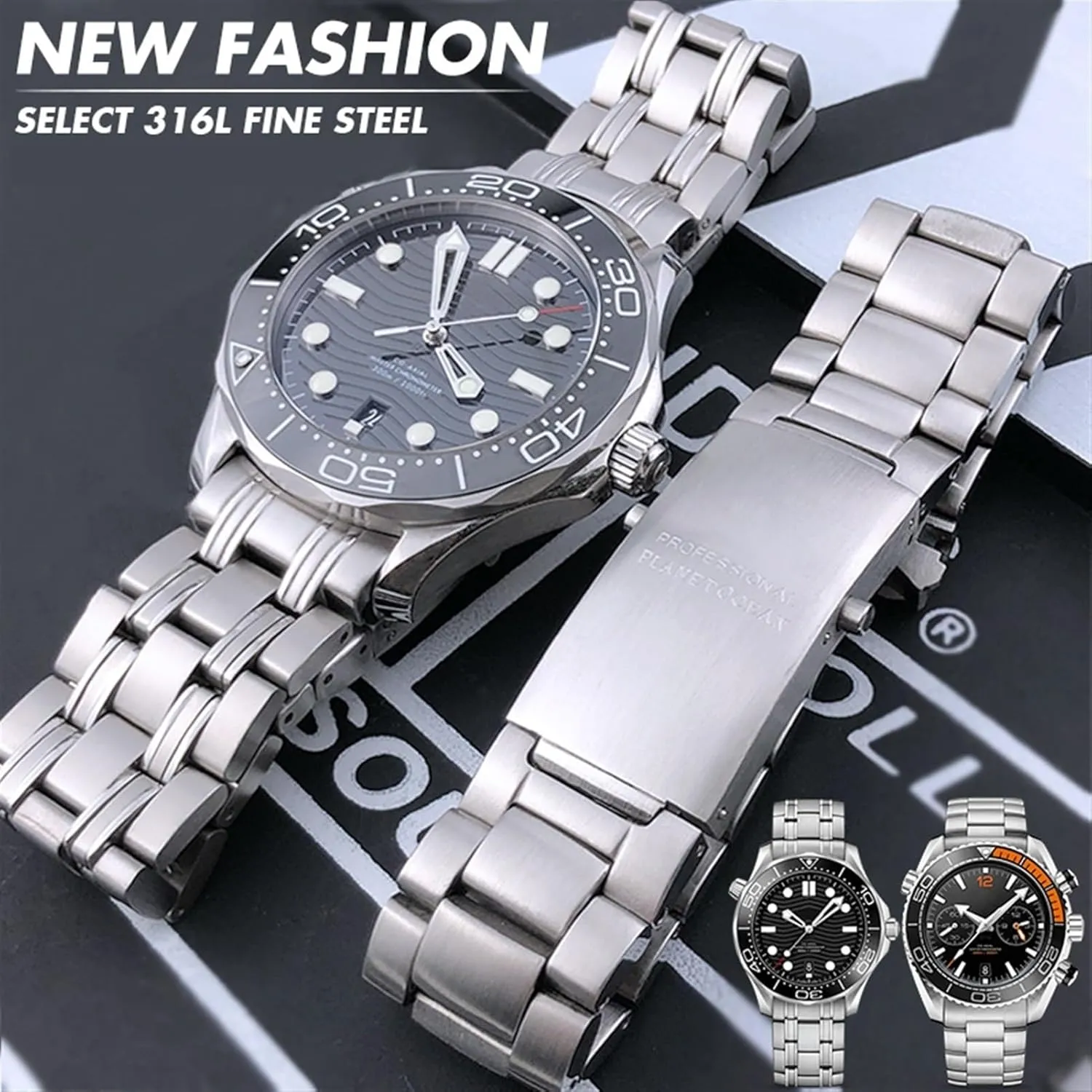 For Omega Speedmaster 007 Seamaster 300 AT150 Planet Ocean Speedmaster surplus geochemical Watch Strap Solid Bracelets 18mm 20mm 22mm 316L Stainless Steel Watchband Fit 