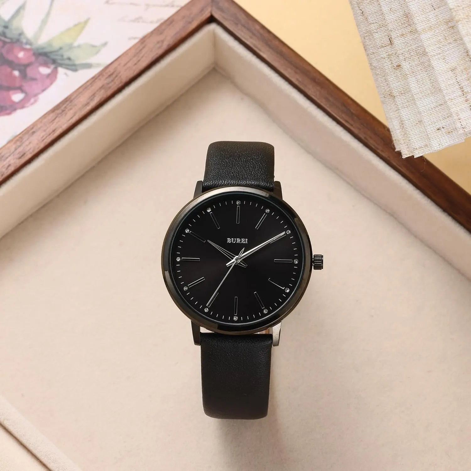 for optical suspicious Women BUREI Women Wrist Watches Fashion Minimalist Analog Leather Quartz Waterproof Watches 
