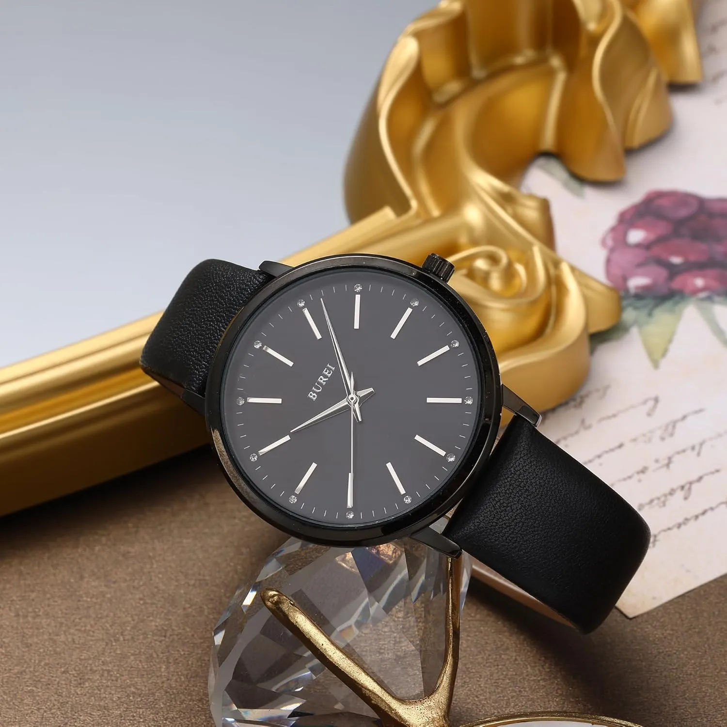 for optical suspicious Women BUREI Women Wrist Watches Fashion Minimalist Analog Leather Quartz Waterproof Watches 