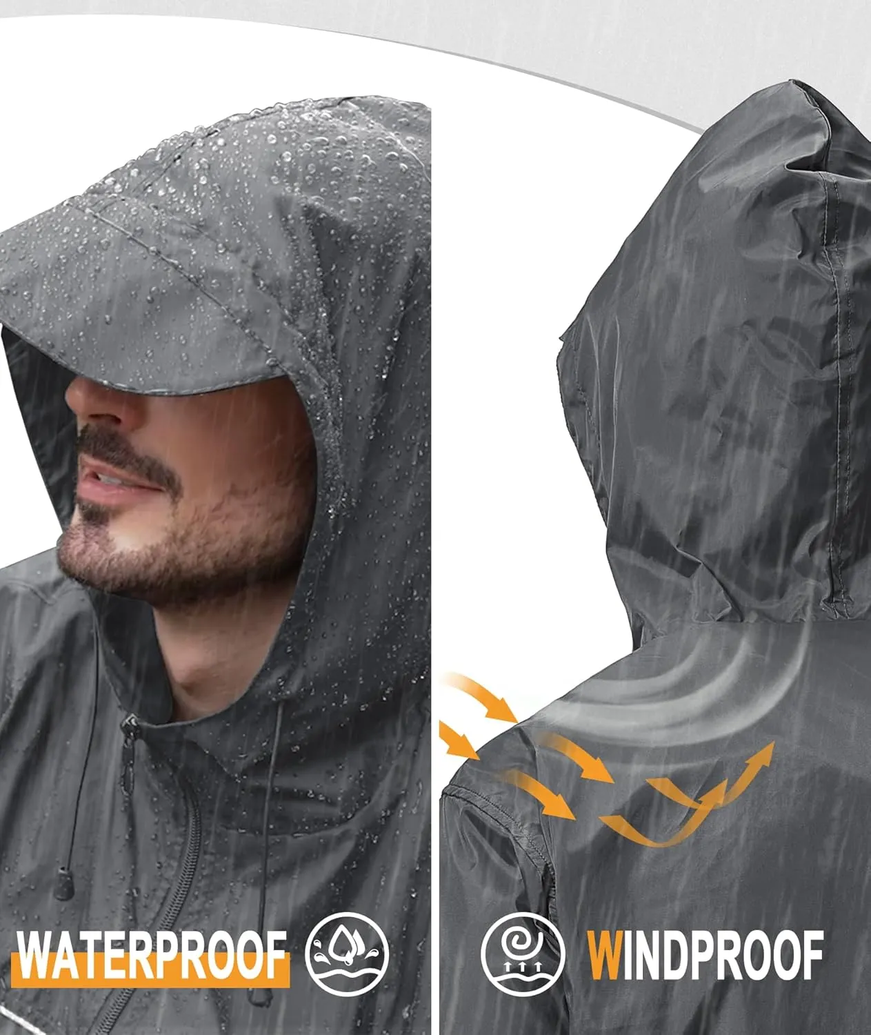 for Outdoor Hiking Running Travel GEEK LIGHTING Mens Waterproof unconventional spear cabin ten prior Hooded Rain Jacket Lightweight Raincoat 