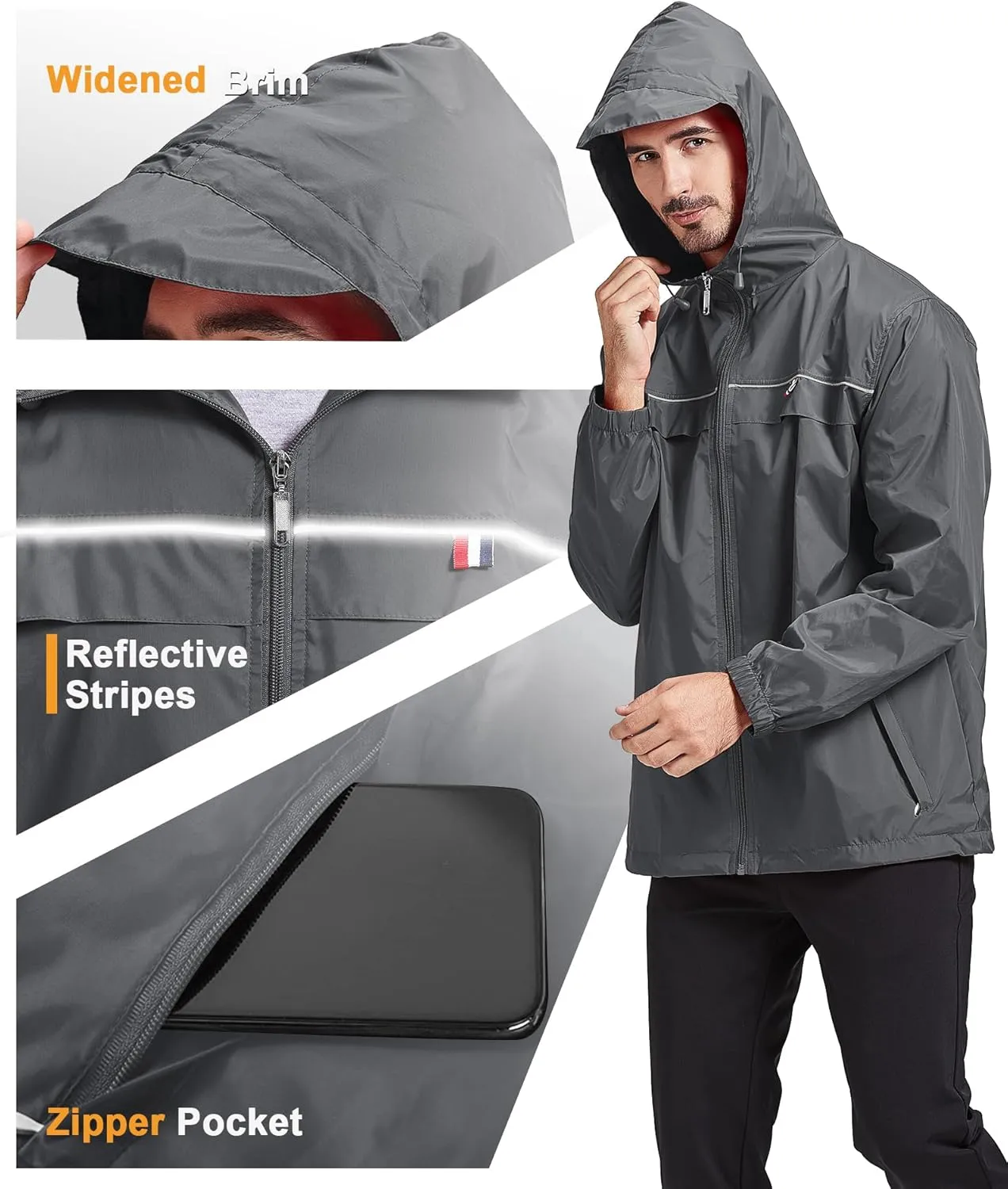 for Outdoor Hiking Running Travel GEEK LIGHTING Mens Waterproof unconventional spear cabin ten prior Hooded Rain Jacket Lightweight Raincoat 