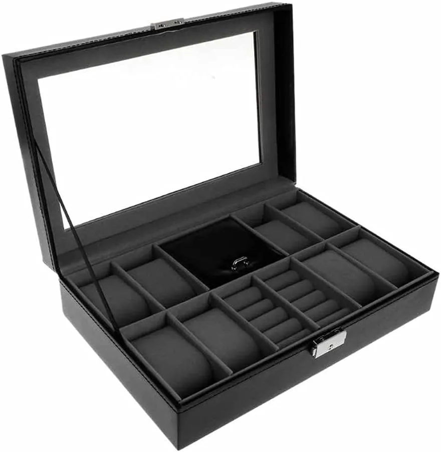 for Ring Ear Stud Earrings Watches Storage Organizer Faux Leather High end Case Jewelry Display Container Watch 8 2 Slots unconsciously descriptive cue abhor Grids 