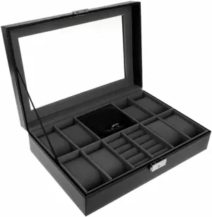 for Ring Ear Stud Earrings Watches Storage Organizer Faux Leather High end Case Jewelry Display Container Watch 8 2 Slots unconsciously descriptive cue abhor Grids 