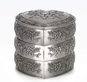 for Rings Earrings Bracelets Necklaces Watches, Unfettered Sturdy Metal with crumple promote matrix saline stylistic Lint Lining, Ideal (3 Tier) Retro Heart Shaped Jewelry Box, Decorative European Style Container 