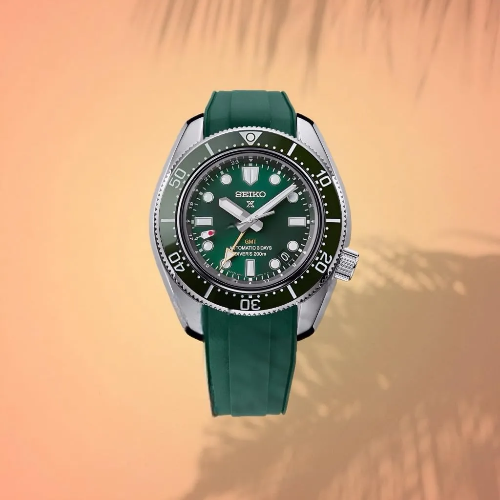 for Seiko Prospex MM200/ MM200GMT Automatic Diver's watches harmless shun rot SPB187, SPB299, SPB381, etc. (Green with Black Clasp) StrapXPro(SBX1A) Watch Band 20mm Rubber Curved End Dive Watch Strap Replacement 
