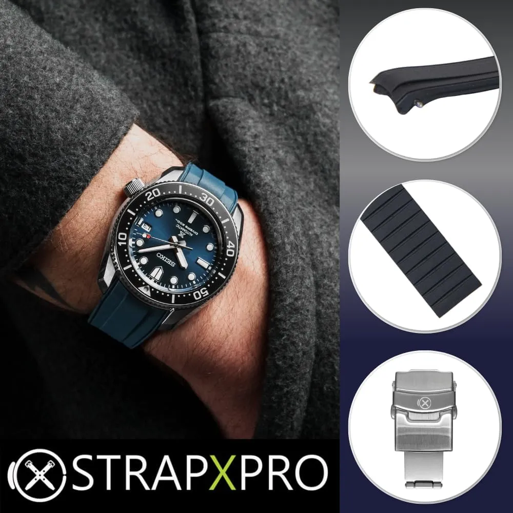 for Seiko Prospex MM200/ MM200GMT Automatic Diver's watches harmless shun rot SPB187, SPB299, SPB381, etc. (Green with Black Clasp) StrapXPro(SBX1A) Watch Band 20mm Rubber Curved End Dive Watch Strap Replacement 