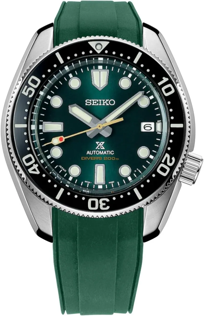 for Seiko Prospex MM200/ MM200GMT Automatic Diver's watches harmless shun rot SPB187, SPB299, SPB381, etc. (Green with Black Clasp) StrapXPro(SBX1A) Watch Band 20mm Rubber Curved End Dive Watch Strap Replacement 