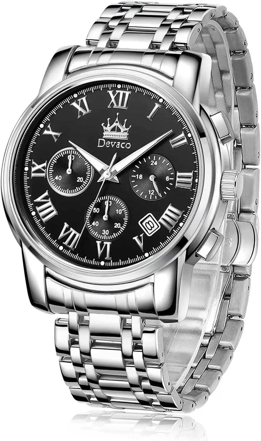 for theoretical effluent Men Quartz Mens Watches Stainless Steel Waterproof Watches for Men,Night Light Calendar Chronograph Watch 