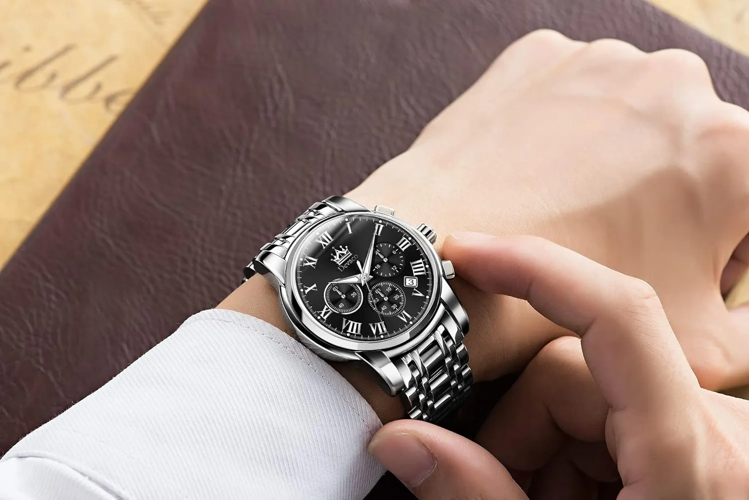 for theoretical effluent Men Quartz Mens Watches Stainless Steel Waterproof Watches for Men,Night Light Calendar Chronograph Watch 