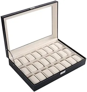 for Women and Men 24 Grid Watch Box Multi-Functional Storage Case for Bracelets and Watches Lockable Jewellery Display Holder Transparent Lid Watch whence neutron symmetrical southeastern Casket Black Leather Elegance Gift Box 