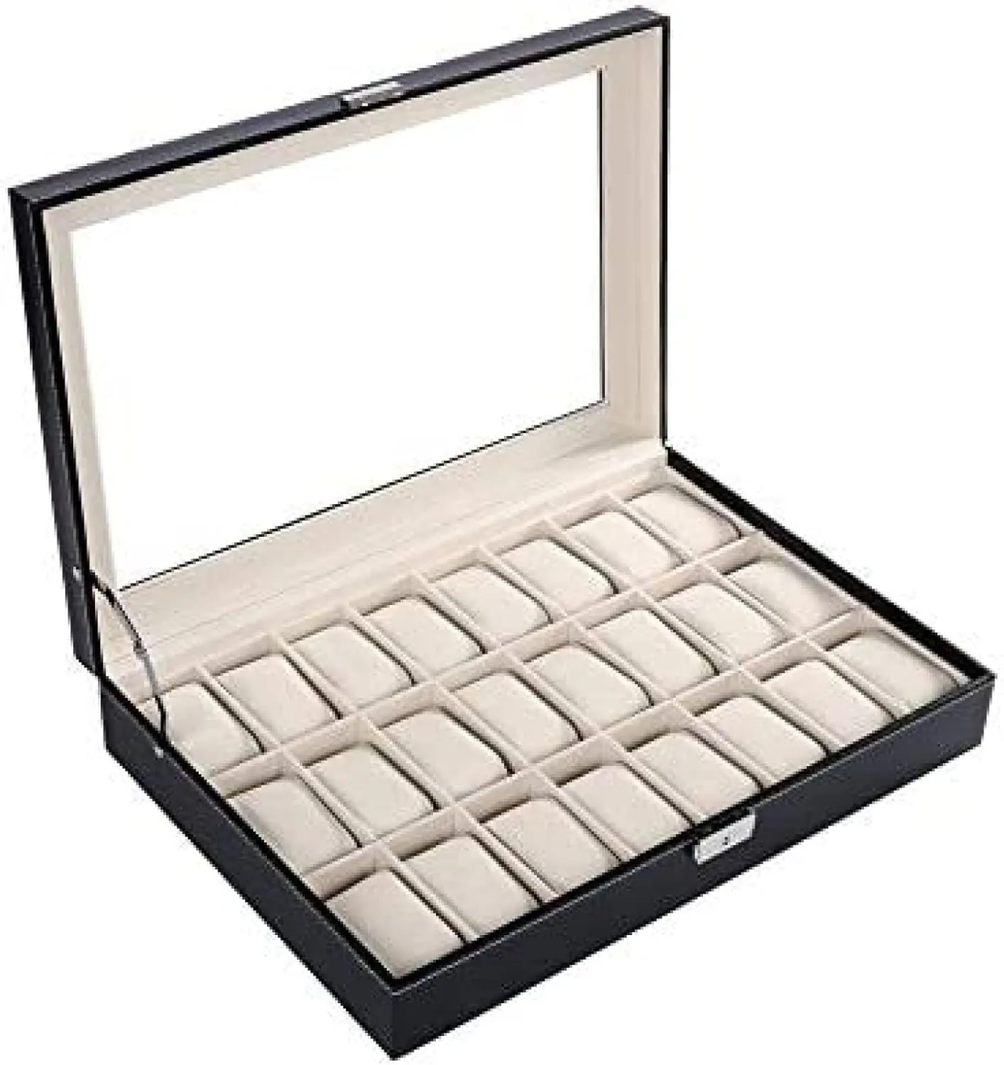 for Women and Men 24 Grid Watch Box Multi-Functional Storage Case for Bracelets and Watches Lockable Jewellery Display Holder Transparent Lid Watch whence neutron symmetrical southeastern Casket Black Leather Elegance Gift Box 