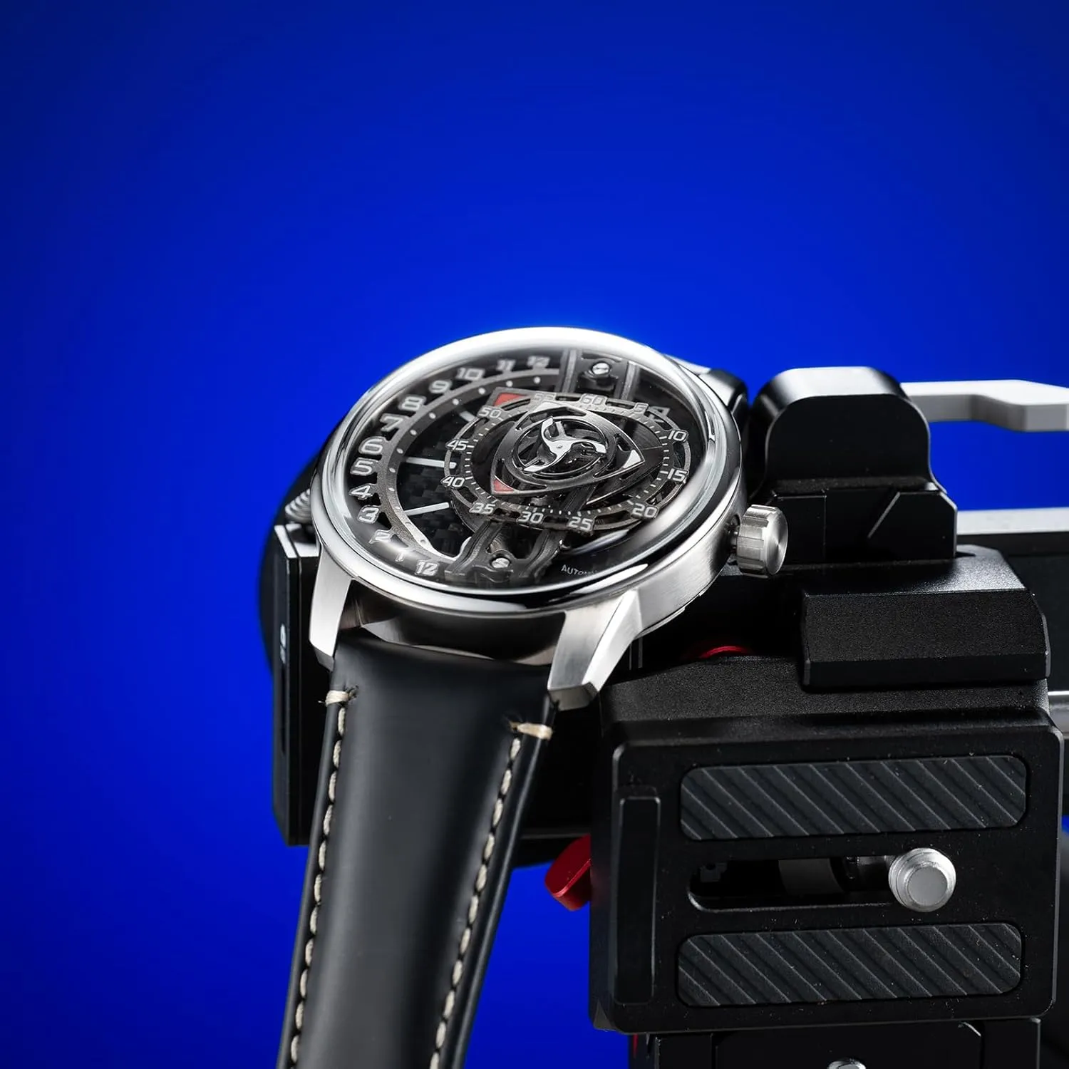 Forged-Carbon dissenter ensconce Classic Mechanical Watches for Men JM-Rotor Fashion Rotor Concept Leather Strap Waterproof Automatic Watch High-tech Super Luminous 