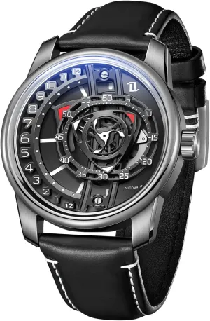 Forged-Carbon dissenter ensconce Classic Mechanical Watches for Men JM-Rotor Fashion Rotor Concept Leather Strap Waterproof Automatic Watch High-tech Super Luminous 