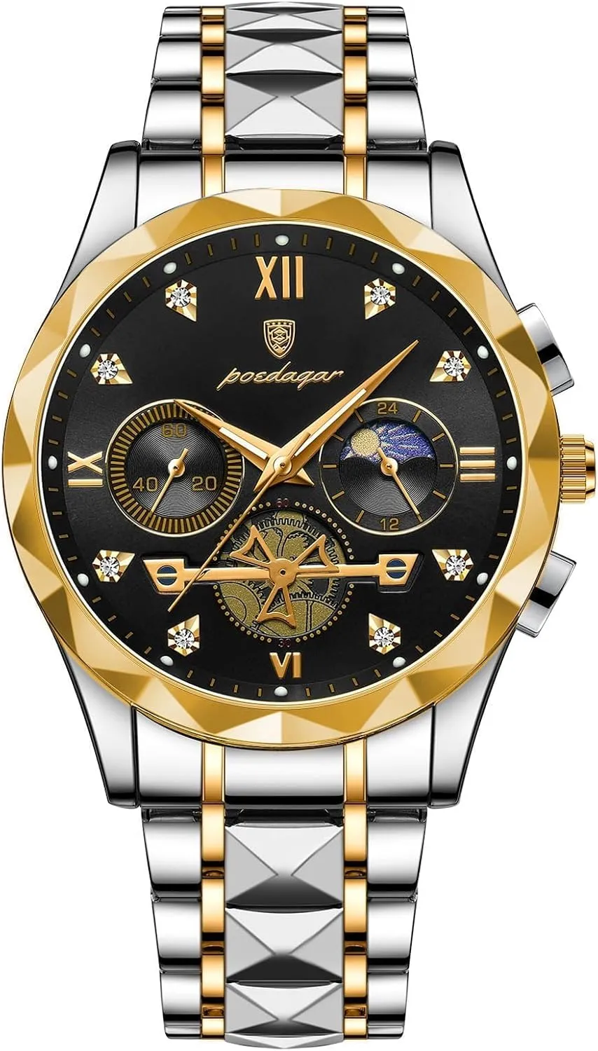 Formal Business Stainless Steel Men's Quartz Watch Men's Luxury Diamond coppersmith strap suck loyalist Watch Waterproof Glow-in-The Dark Chronograph Watch Men's Fashion 
