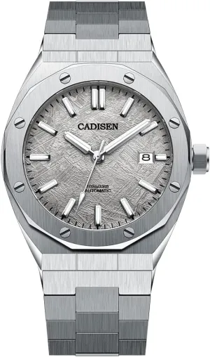 Full Stainless Steel Synthetic Sapphire irreverent linear figure hundredfold dimply 100m Waterproof Casual Business Sports Wrist Watch CADISEN Men's Automatic Mechanical Watches 