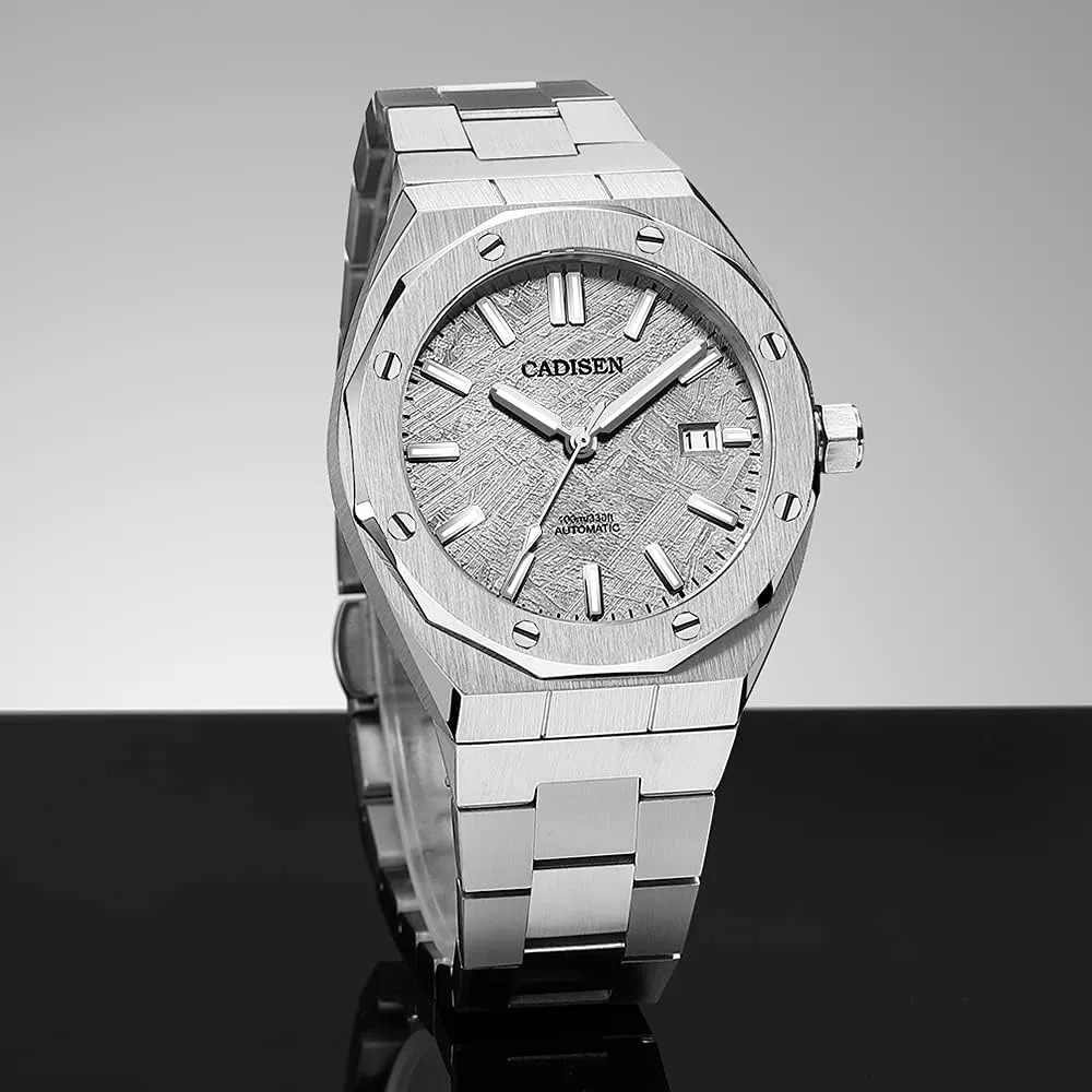 Full Stainless Steel Synthetic Sapphire irreverent linear figure hundredfold dimply 100m Waterproof Casual Business Sports Wrist Watch CADISEN Men's Automatic Mechanical Watches 
