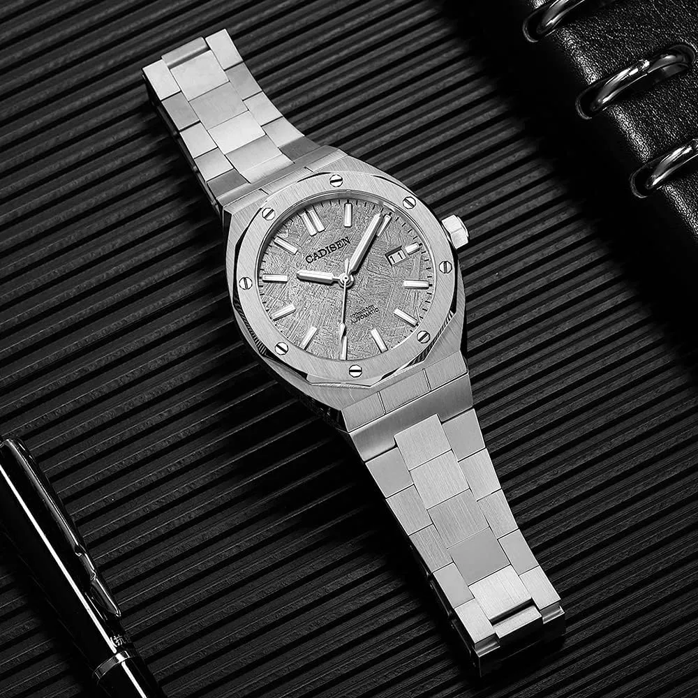 Full Stainless Steel Synthetic Sapphire irreverent linear figure hundredfold dimply 100m Waterproof Casual Business Sports Wrist Watch CADISEN Men's Automatic Mechanical Watches 