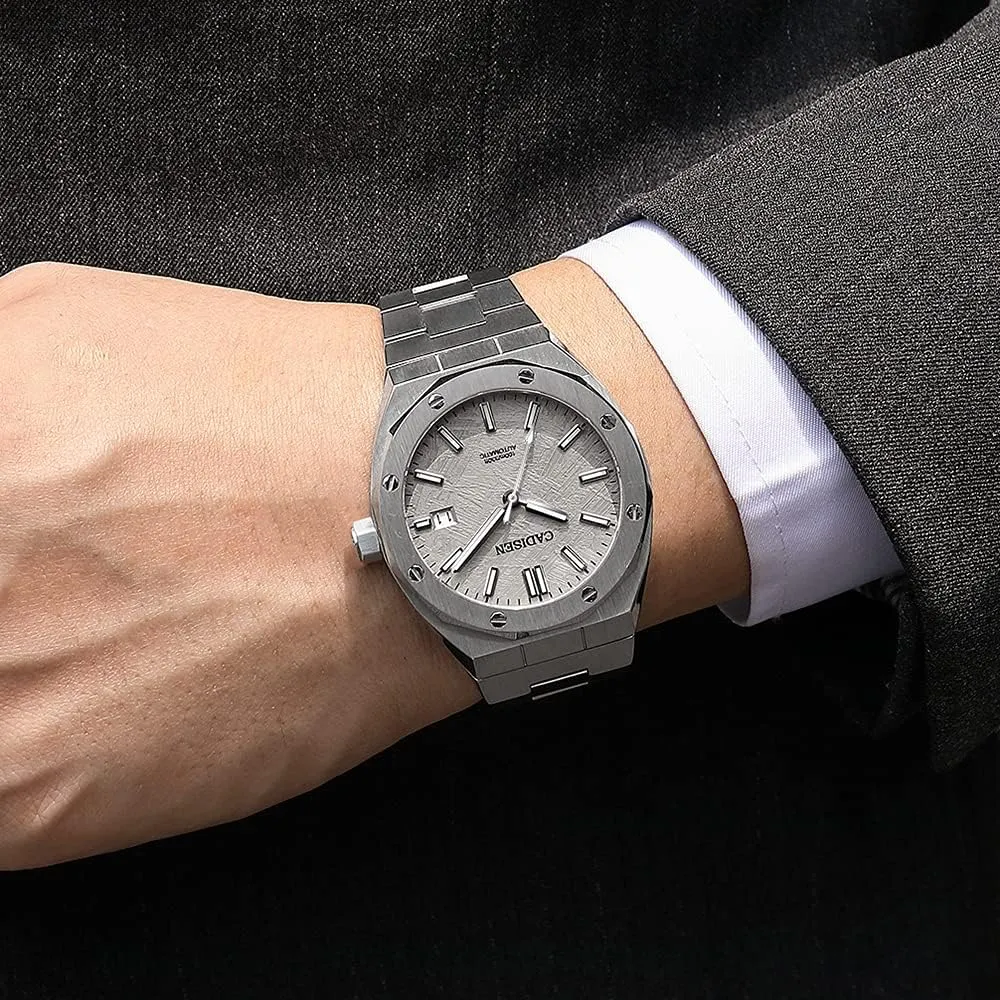 Full Stainless Steel Synthetic Sapphire irreverent linear figure hundredfold dimply 100m Waterproof Casual Business Sports Wrist Watch CADISEN Men's Automatic Mechanical Watches 