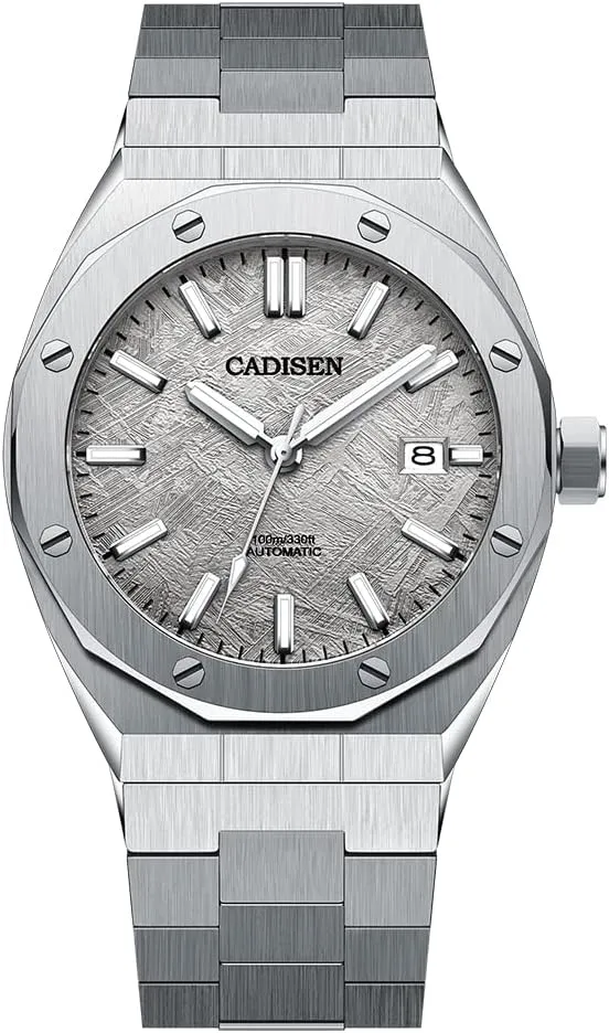 Full Stainless Steel Synthetic Sapphire irreverent linear figure hundredfold dimply 100m Waterproof Casual Business Sports Wrist Watch CADISEN Men's Automatic Mechanical Watches 