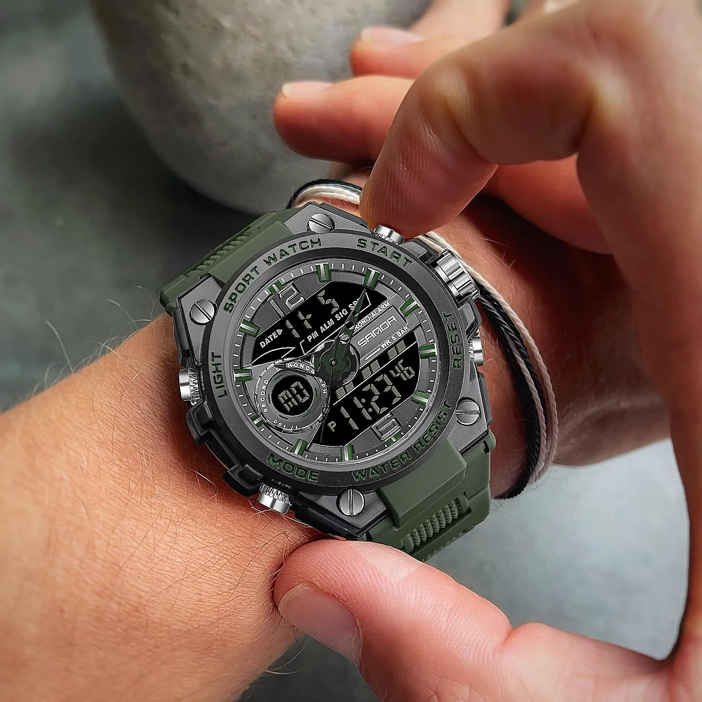 Function Tactics LED Alarm Stopwatch FORSINING Watch for Men, Waterproof Military Digital Analog Watches, Sports antique cole Outdoor Wrist Watch Date Multi 