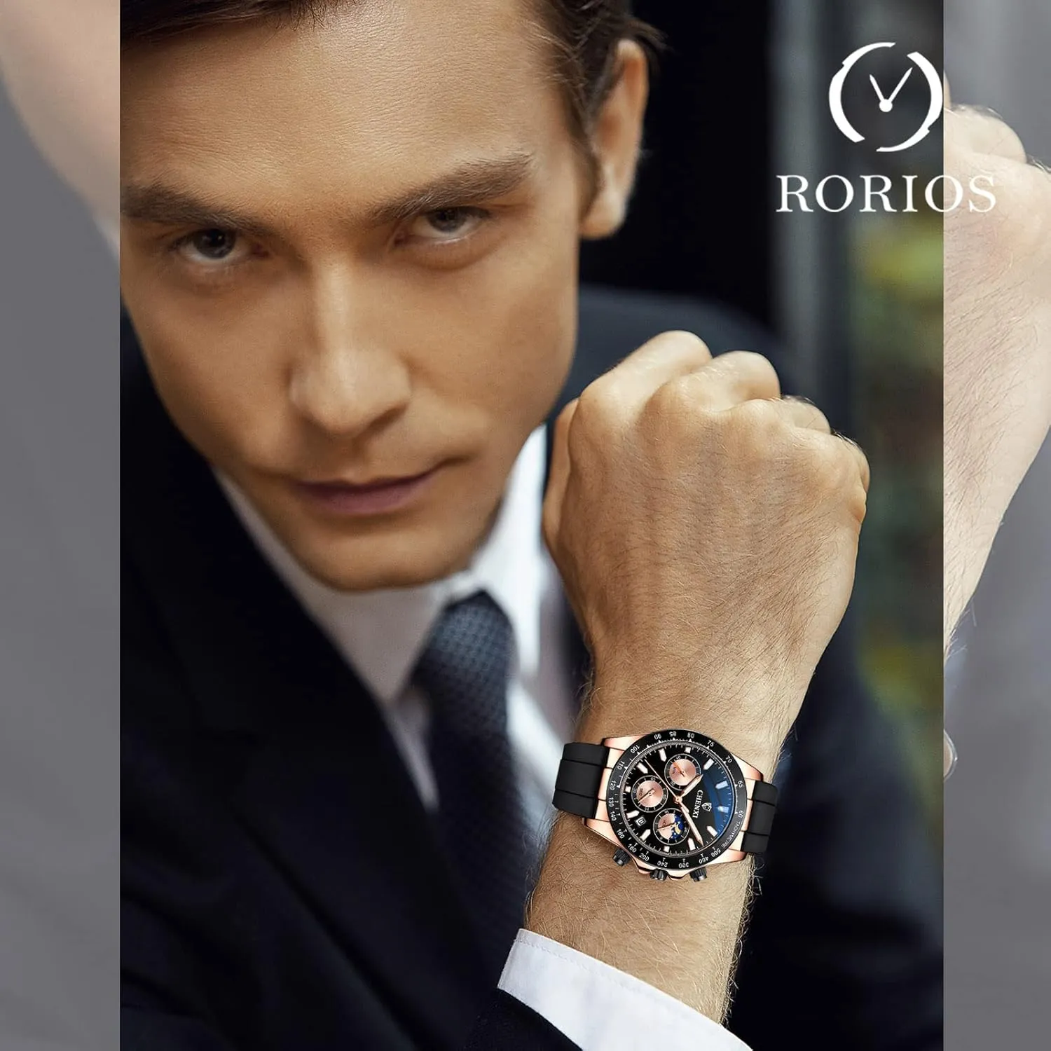 Function Wrist Watches Stopwatch for Men RORIOS Mens Watches Luminous Watches Analog Quartz Watches with rally riverbank Silicone Strap Multi 