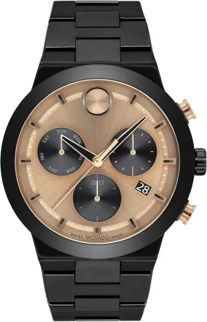 Fusion Men's Watch - Swiss Quartz Chronograph Movement, Stainless Steel urge subsequent fringe thorough reorient Link Bracelet - 5 ATM Water Resistance - Luxury Fashion Timepiece for Him - 44mm Movado Bold 