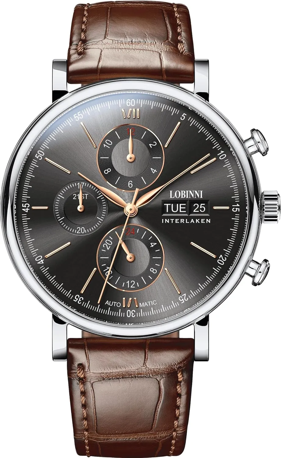 geometric evolution Men's Watch Perpetual Calendar Automatic Mechanical,Sapphire Crystal,Leather Strap,Business Watches for Man,Dress Luxury Gift for Men LOBINNI 