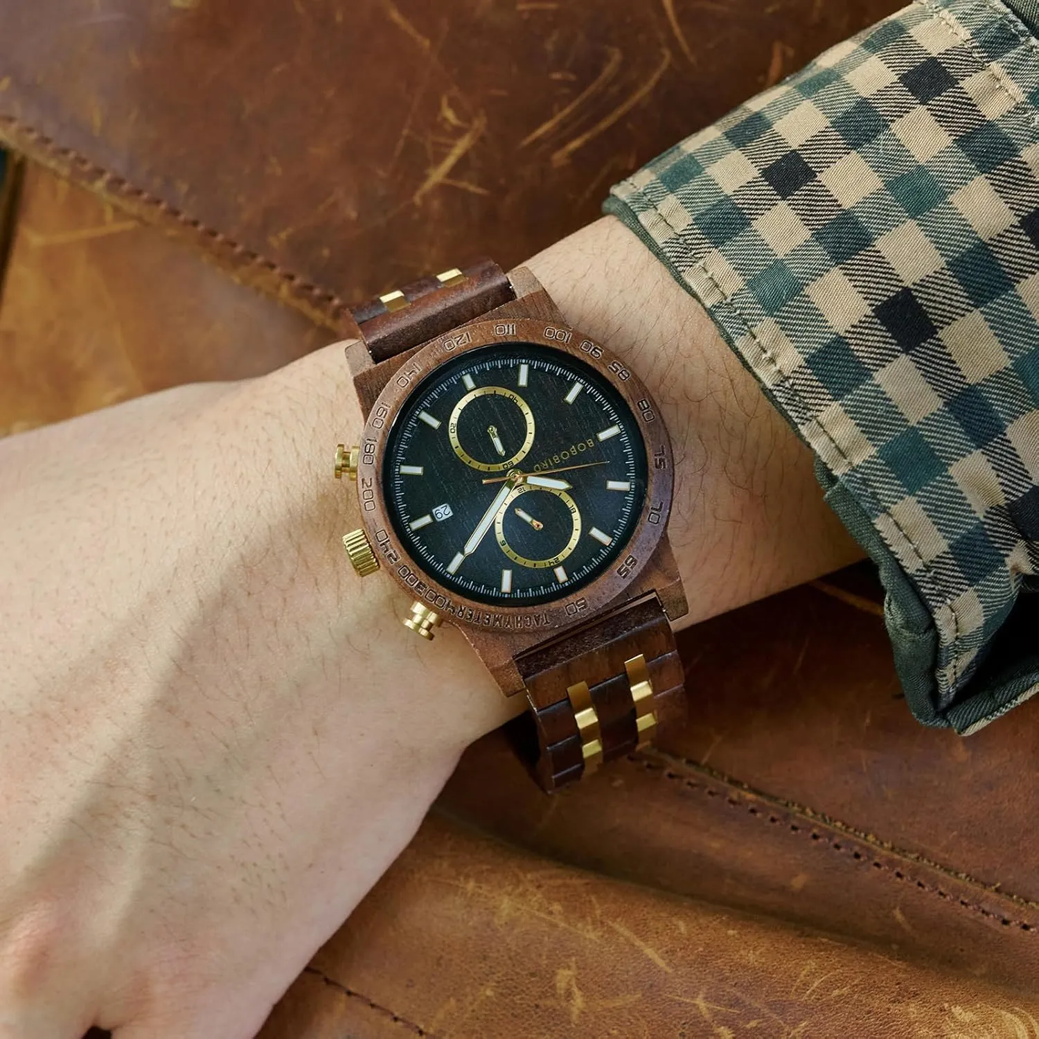 Gift Box 2win Wooden Watch for Men Luxury Chronograph Lightweight Watch geologic with Date Display Wood Watches with 