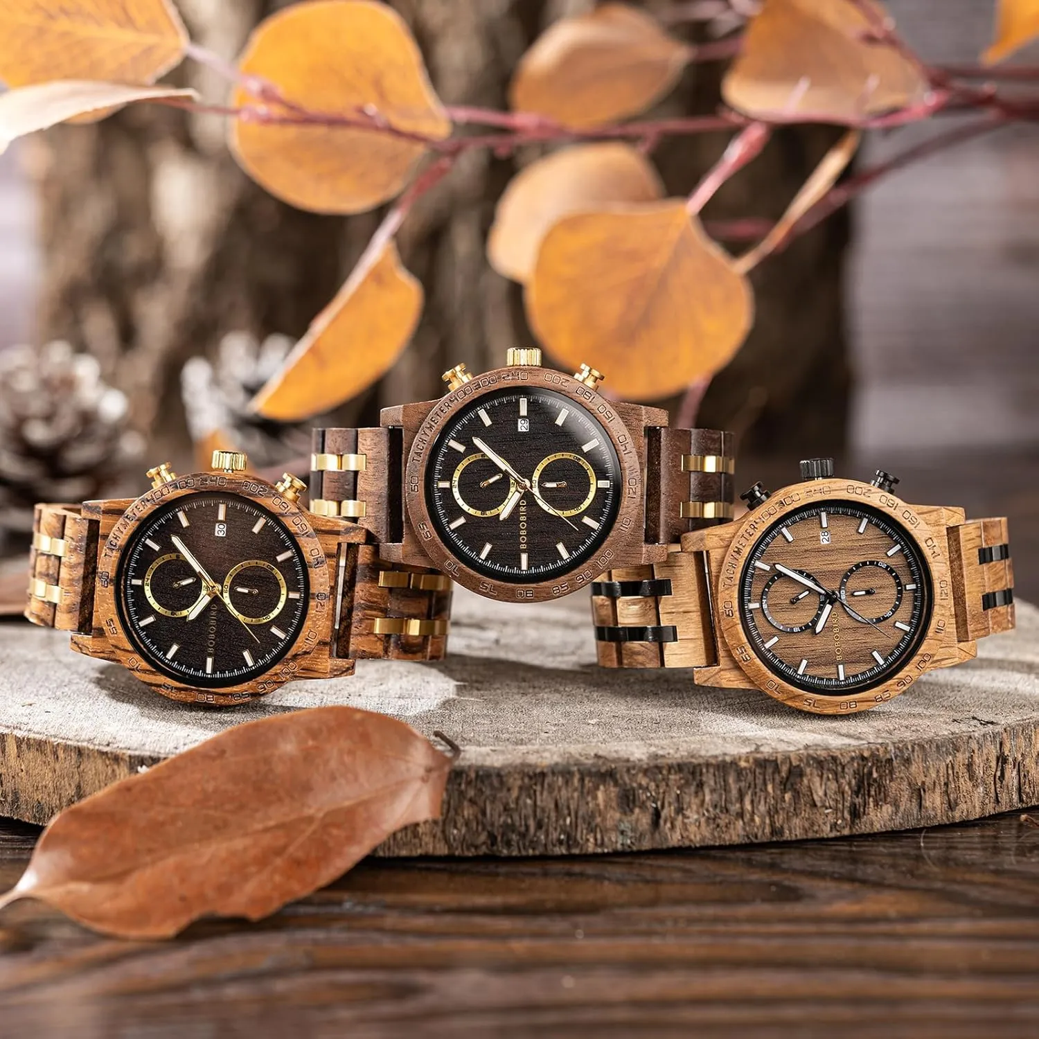 Gift Box 2win Wooden Watch for Men Luxury Chronograph Lightweight Watch geologic with Date Display Wood Watches with 