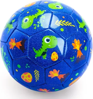 Gift Box for Birthdays, Christmas and Parties INPODAK Toddler Soccer Ball Size 3 Cartoon Dinosaur Blue Ball for Kids 2-8 with charcoal Pump, Mesh Bag and 