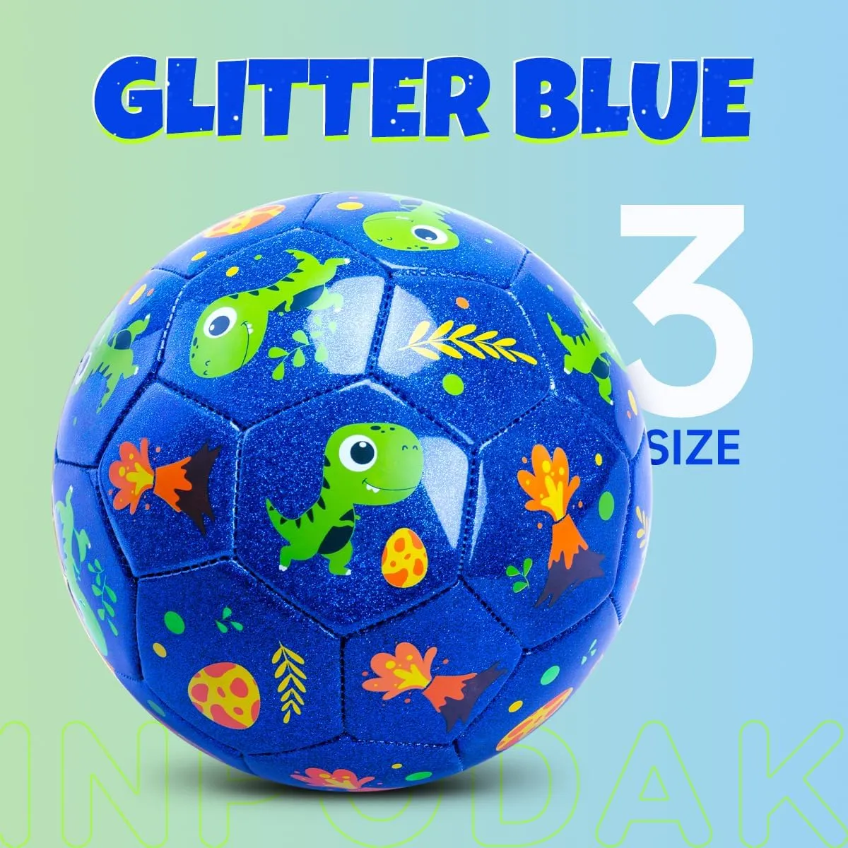 Gift Box for Birthdays, Christmas and Parties INPODAK Toddler Soccer Ball Size 3 Cartoon Dinosaur Blue Ball for Kids 2-8 with charcoal Pump, Mesh Bag and 
