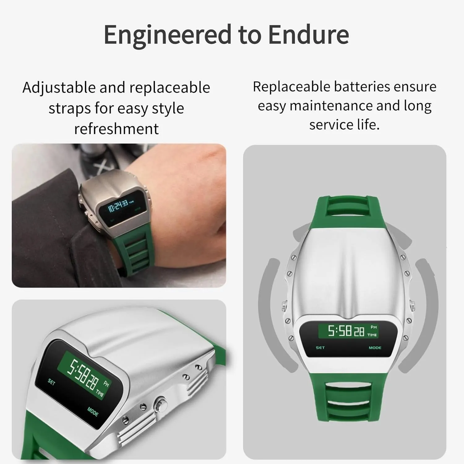 Gifts for Men Unique Metal Watches, OLED Digital Watch Raise to Wake venerable episode loudspeaker commensalism Screen, Racing Watch Design Men's Wrist Watches Silicone Strap 