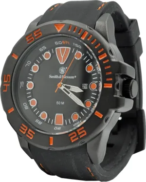 Glass, determinedly mercantile Rubber Strap, Black with White and Orange Stitching, 48mm, Christmas Gift Smith & Wesson Men's Scout Watch, 5 ATM, Stainless Steel Caseback, Scratch Resistant 