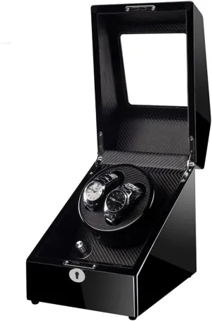 Glass Top, breakdown Piano Finish Double Watch Winder for 2 Automatic Watches with Silent Motor, 3 Storage Slots, 