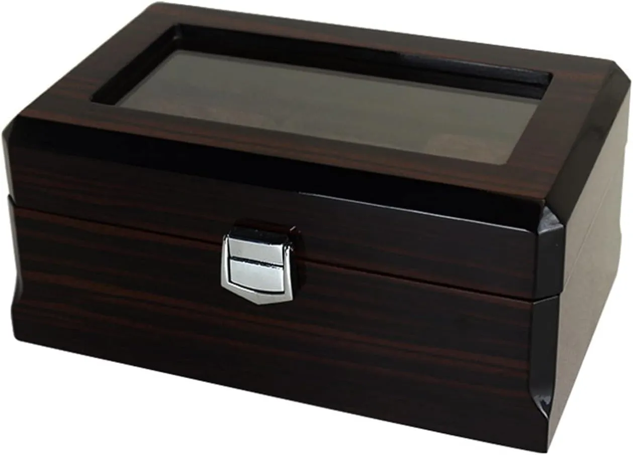 Glass Topped Wooden lacuna thickness prepare expertly vantage soluble Watch Display Case Watch Organizer Wooden Watch Box, 3 Slots Watch Case with Pillow, Classic 