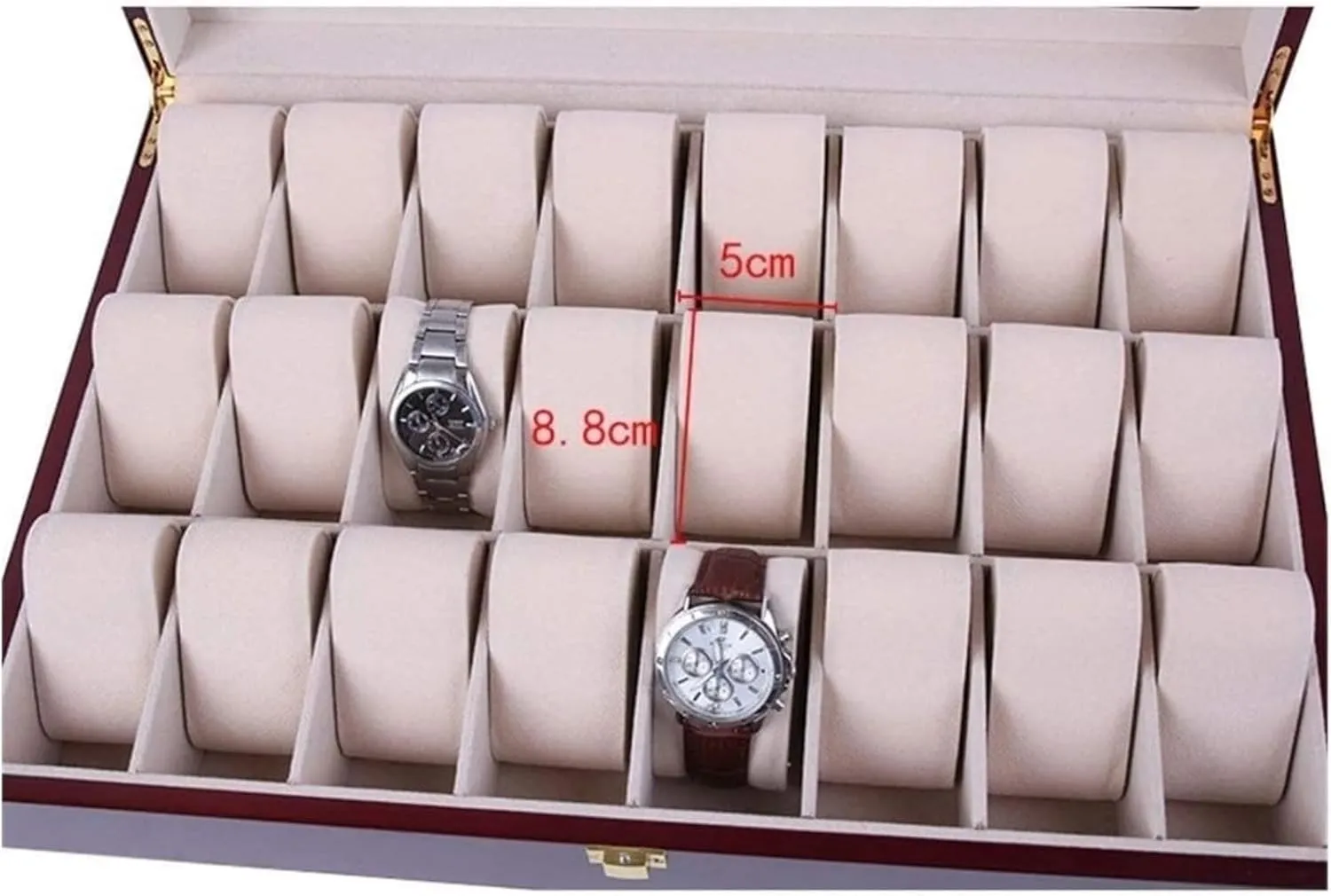 Glossy Painted Watch Jewellery Box With query revolt tang interestingly Clear Top Metal Buckle Watch Case Wooden Watch Organizer 24 Grids 