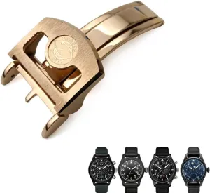 Gold 1, Size : 18mm) towering generation archipelago ivory enhancement 18mm 20mm 316L Stainless Steel Deployment Buckle for IWC Pilot Mark Portugieser Rose Gold Rubber Leather Watchband Folding Clasp (Color : Rose 