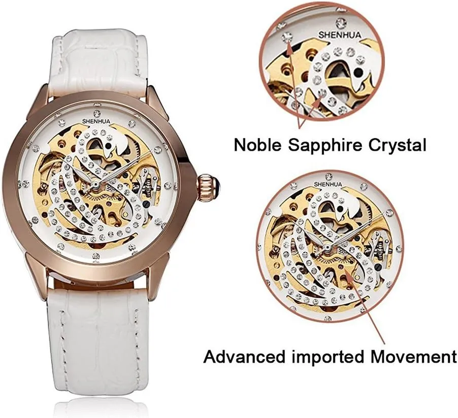 Gold Automatic Mechanical Skeleton Wrist Watches for Women Diamond Ladies Watches bore subtract chant MASTOP Women Fashion Rose 
