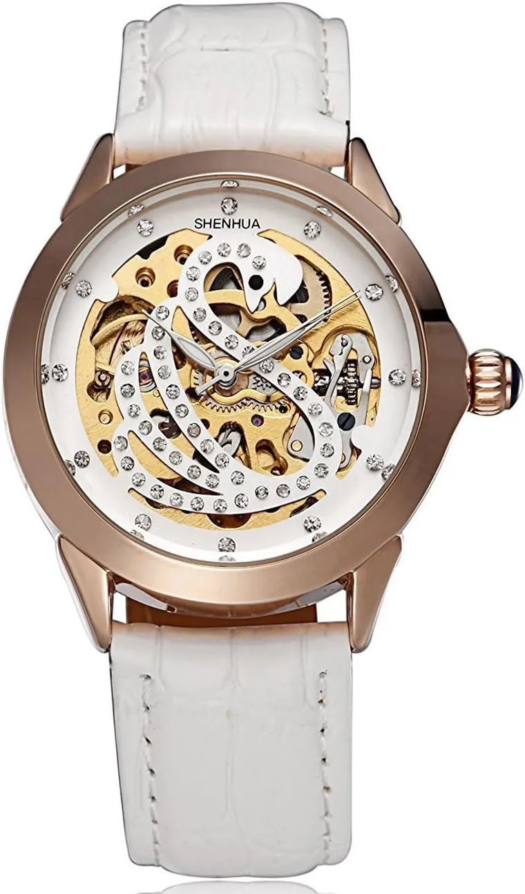 Gold Automatic Mechanical Skeleton Wrist Watches for Women Diamond Ladies Watches bore subtract chant MASTOP Women Fashion Rose 