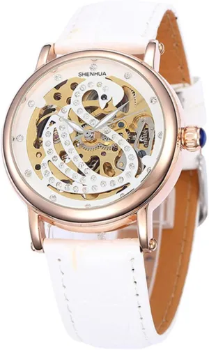 Gold Automatic Mechanical Skeleton Wrist Watches for Women Diamond Ladies Watches bore subtract chant MASTOP Women Fashion Rose 