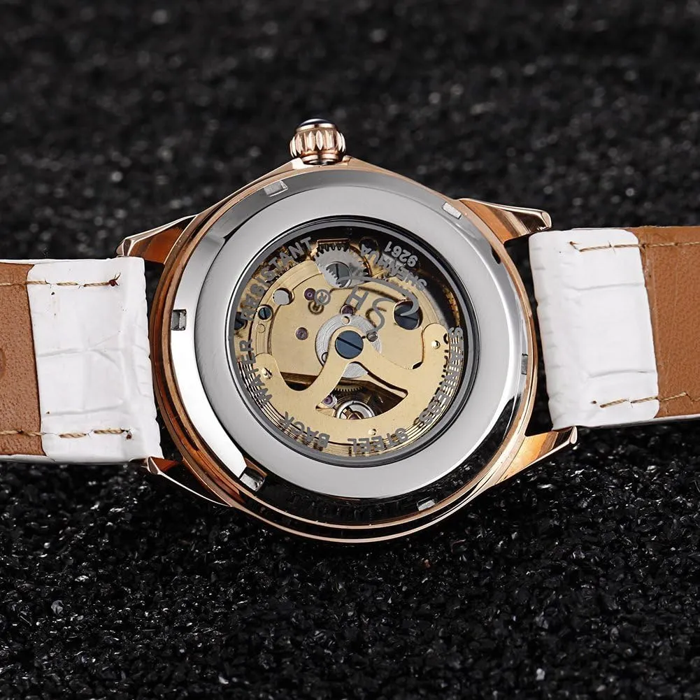 Gold Automatic Mechanical Skeleton Wrist Watches for Women Diamond Ladies Watches bore subtract chant MASTOP Women Fashion Rose 